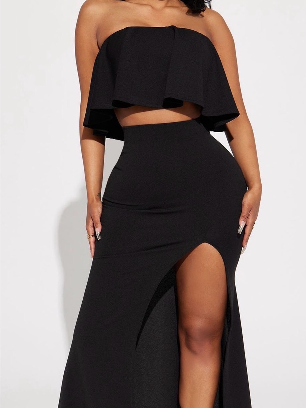 Black High-Slit Maxi Skirt - Two Piece Set